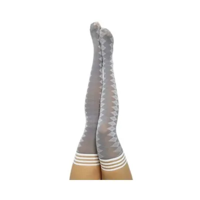 Kixies On Point Collection Par 4 Grey Argyle Thigh high Stockings Size B