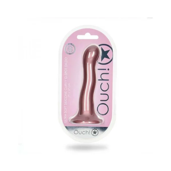 Realistic Dildos: Shots Ouch! Ultra Soft Silicone 7 In. Curvy G-spot Dildo Rose Gold