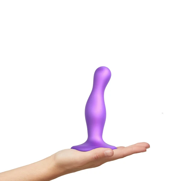 Strap-on-Me Hybrid Collection Curvy Silicone Suction Cup Dildo - L Metallic Purple