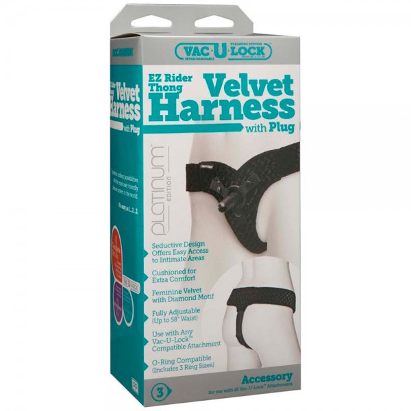 Vac-U-Lock EZ Rider Thong Velvet Harness with Plug