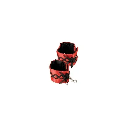Tantric Satin Ties Ankle Cuffs Red with Black