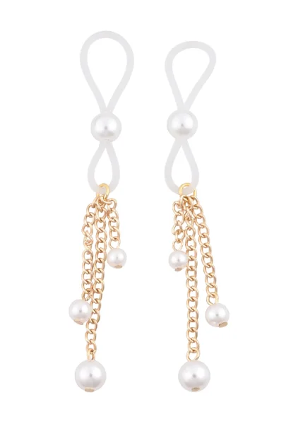 Sex & Mischief Pearl Nipple Ties By Sportsheets - White & Gold