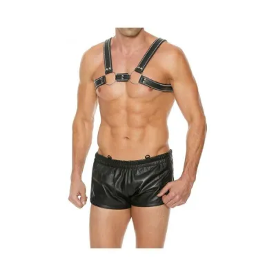 Premium Leather O ring Zipper Series Bulldog Harness L xl Black