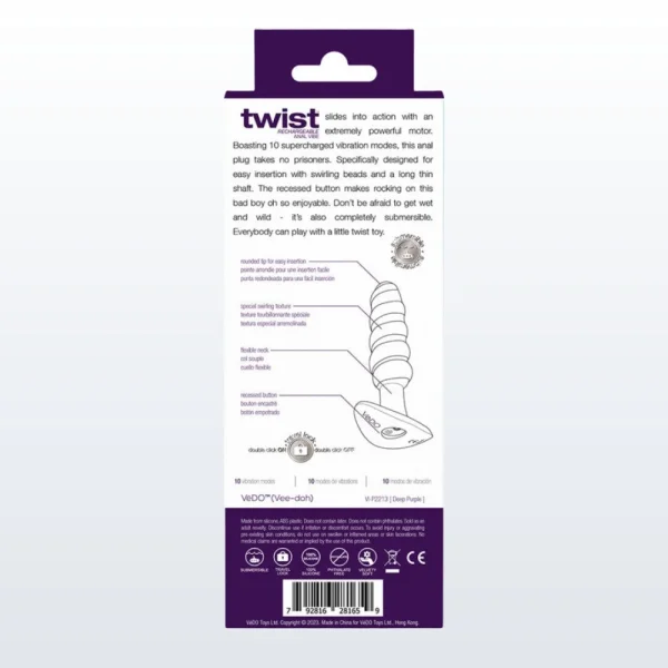 VeDO Twist Plug VIbrating Butt Plug - Purple