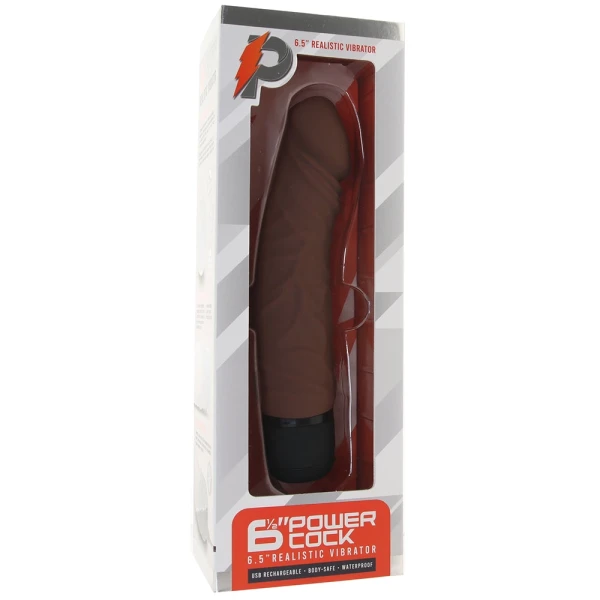 Powercocks Realistic Silicone Waterproof Rechargeable 6.5" Vibrator - Chocolate