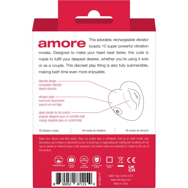 Amore Pleasure Vibe Silicone Heart Shaped Rechargeable Clitoral Stimulator By VeDO - Red