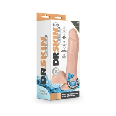 Dr Skin Glide 7 Self lubricating Dildo With Balls Vanilla