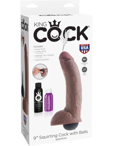 King Cock 9 Inch Squirting Cock With Balls Brown