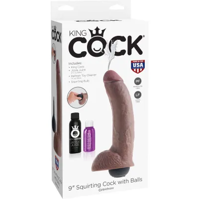 King Cock 9 Inch Squirting Cock With Balls Brown