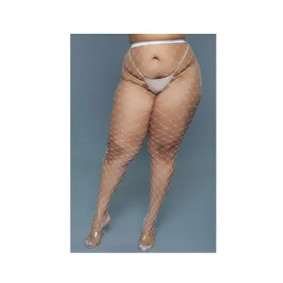Women s Lingerie Bewicked Oversized Fishnet Pantyhose White Queen Size