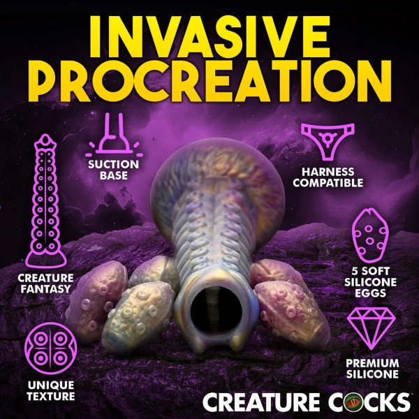 Deep Invader Tentacle 11.5" Silicone Ovipositor Dildo With Eggs By Creature Cocks