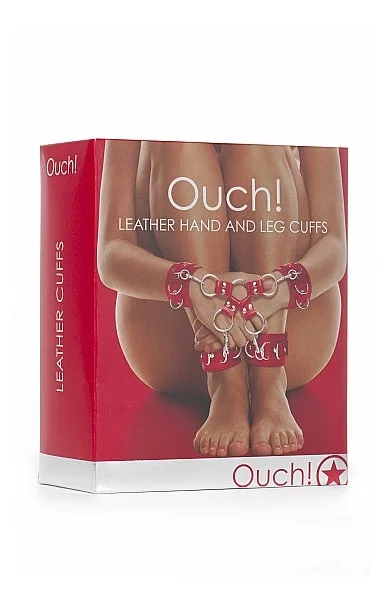 Leather Hand And Legcuffs - Red -