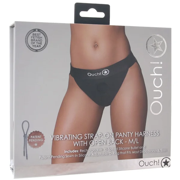 Ouch! Vibrating Strap-on Open Back Panty Harness