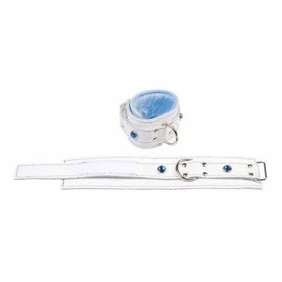 Divinity White Leather Ankle Restraints With Faux Fur