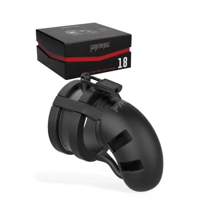 Shots Toys Black Silicone Cock Cage with Ball Strap Metal Lock