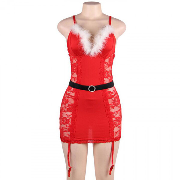 Bondara Flirt Sleigh Me Red Lace Garter Dress And G-String — image 5 of 7