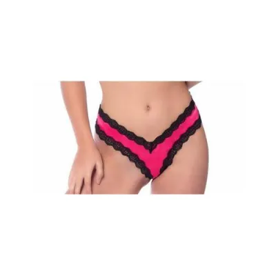 Satin Front High Leg Panty With Lace Edges and Mesh Back Large Bright Rose black