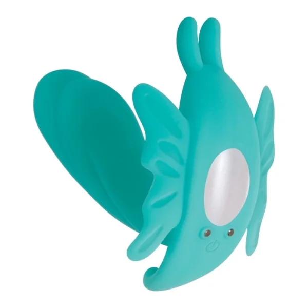 The Butterfly Effect Clitoral & G-Spot Teal Wearable Remote Vibrator By Evolved Novelties