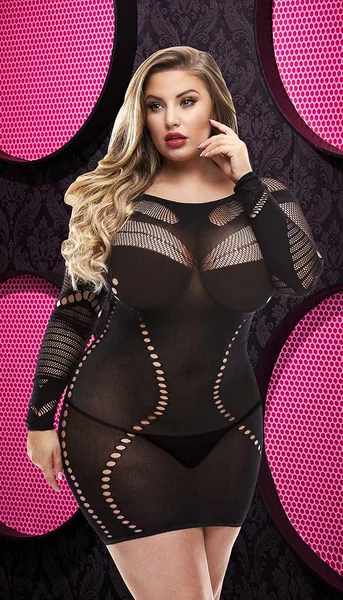 Long Sleeve Mini Dress with Fishnet Accents — image 19 of 24