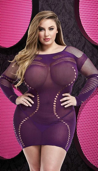 Long Sleeve Mini Dress with Fishnet Accents — image 23 of 24