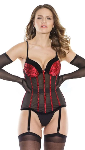 Elegant Push Up Bra Bustier With Sexy Red Floral Detailing — image 10 of 13