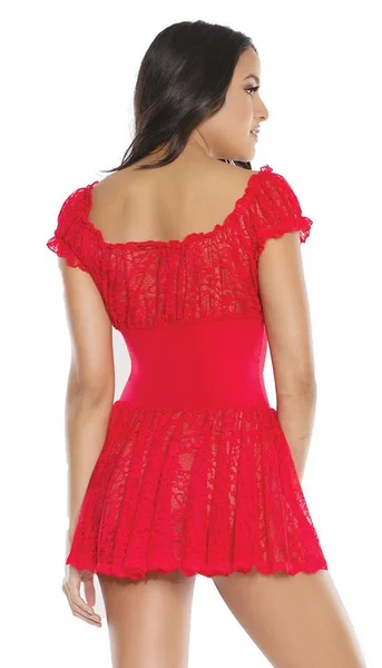 Naughty Red Lace Off The Shoulder Babydoll & G-String Set — image 12 of 12