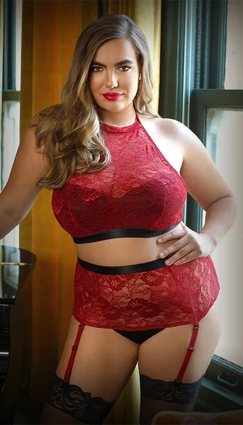 Elegant Lace Halter Top & Crotchless High Waist Panty — image 7 of 9