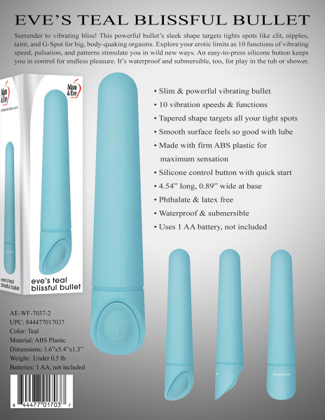 Adam & Eve Eve's Teal Blissful Bullet Teal 11.5 cm Bullet