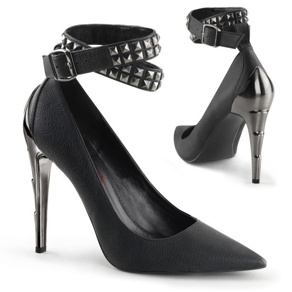 4 1/2 inches Chrome Lightning Bolt Heel Ankle Strap Pump