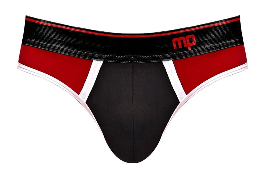 Men's Lingerie - Retro Sport Panel Jock - S- M - Black- Red