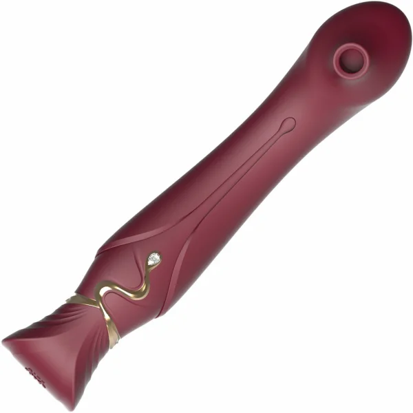 ZALO Queen Set Silicone Rechargeable G-Spot PulseWave Vibrator With Suction Sleeve - Wine Red