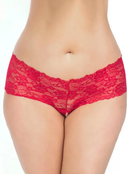 Oh La La Cheri Curves Plus Size Red Lace Crotchless Panties