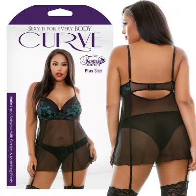 Curve Halle Babydoll Pnty Emld Blk 1X 2X