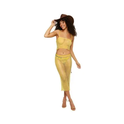 Women s Lingerie Dreamgirl Iridescent Rhinestone Embellished Fishnet Camisole And G string Set Citrus M