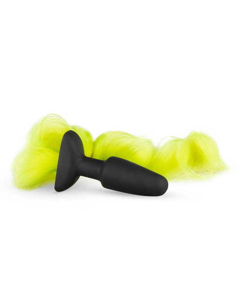 Silicone Butt Plug With Tail - Yellow