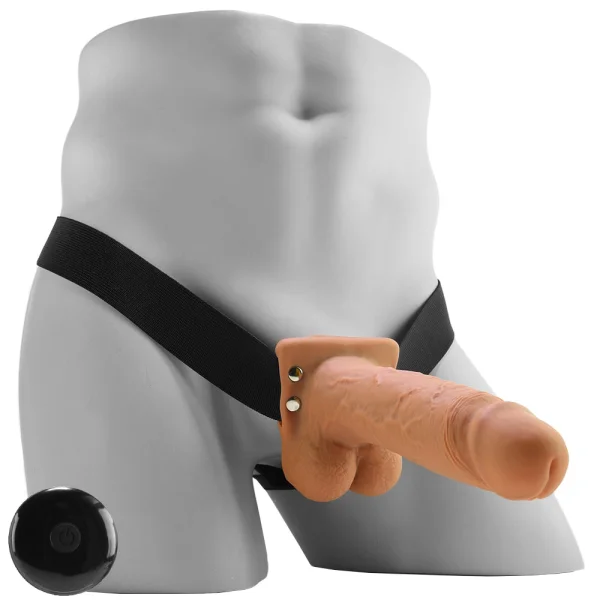 Fetish Fantasy Series 7" Hollow Rechargeable Strap-on With Remote - Tan