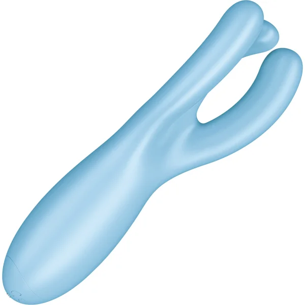 Satisfyer Threesome 4 Rechargeable Waterproof 12-Function App Enabled Dual Stimulation Vibrator - Blue