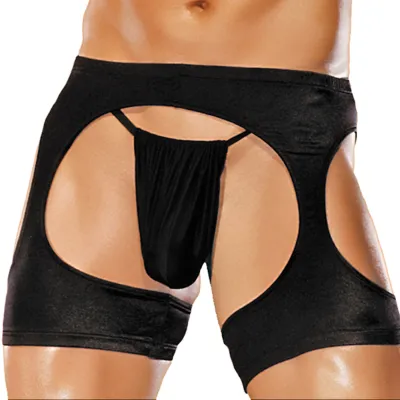 Male Power Nylon Lycra Short Chaps with G Black OS