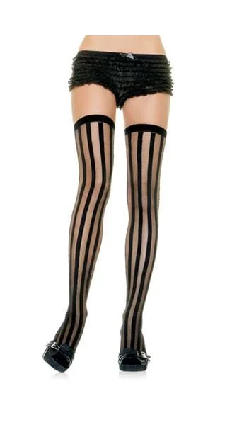 Striped Sheer Stockings - One Size - Black