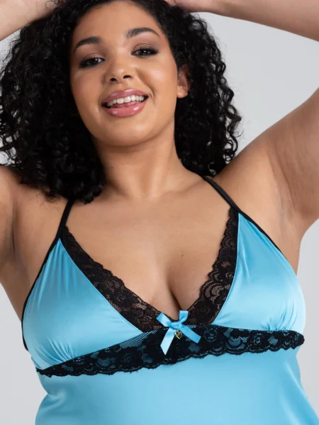 Lovehoney Plus Size Turquoise Satin and Lace Chemise Set