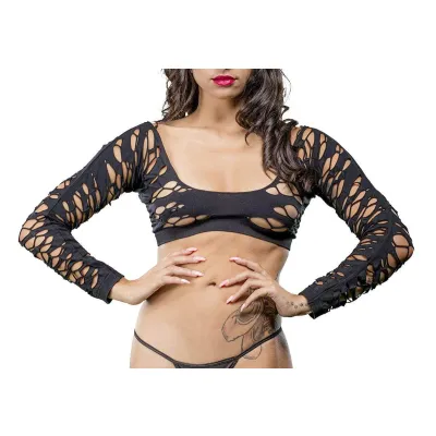 Full Design Mesh Crotchless Leggings One Size Black