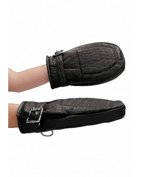 Bondage Mittens Padded With Metal Teeth-black
