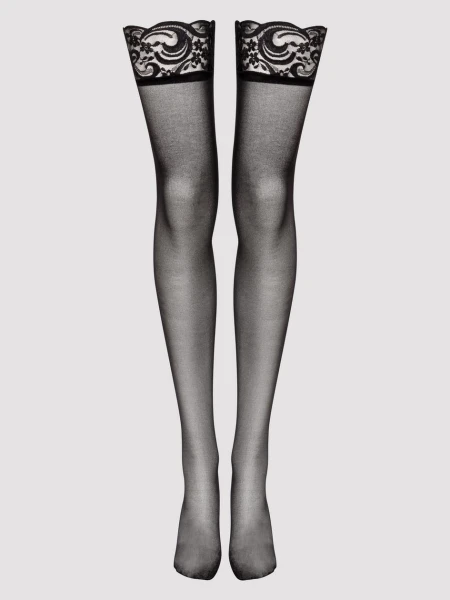 Lovehoney Sheer Black Lace Top Thigh High Stockings
