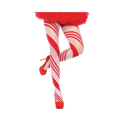 Spandex Sheer Candy Striped Pantyhose O S Red White