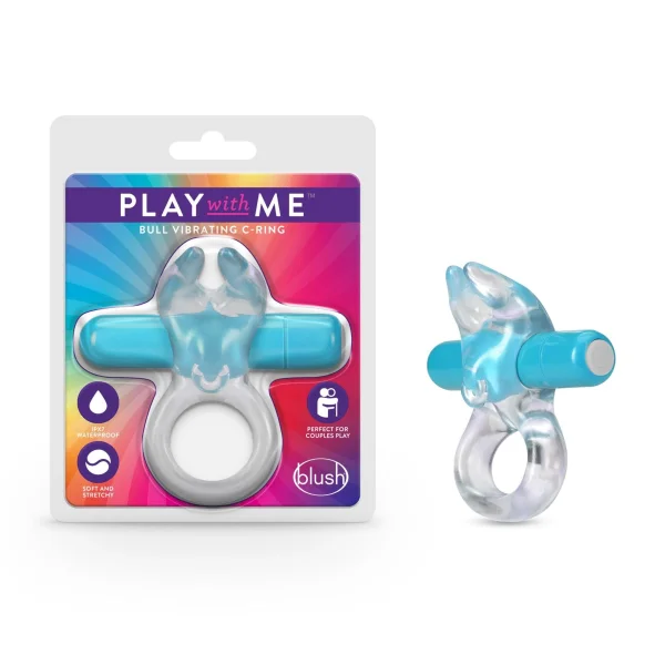 Cockring W/Clit Stimulator - Play With Me Bull Vibrating C-Ring - Blue - Blush Novelties