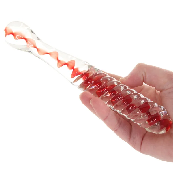Adam & Eve Eve's Sweetheart Swirl Glass Dildo - Clear/Red
