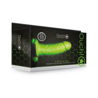 Ouch Glow Realistic 7 In Strap on Harness Glow In The Dark Green