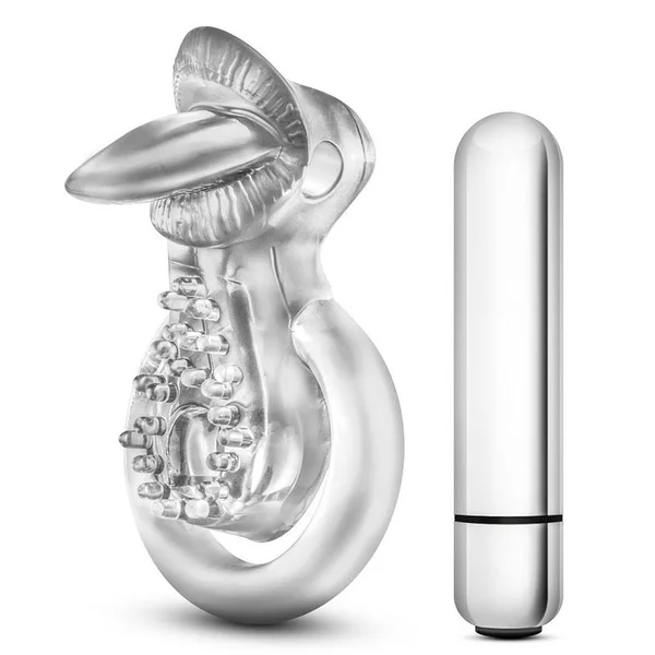 Stay Hard 10 Function Vibrating Clear Tongue Cock and Ball Ring by Blush Novelties — image 4 of 6