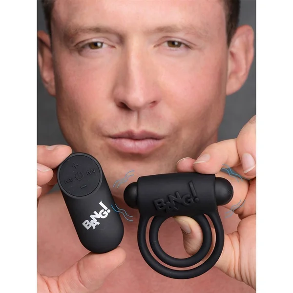 Bang Black Silicone Remote Control Vibrating Cock Ring and Bullet — image 3 of 6