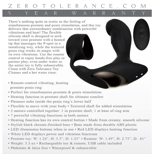 Strapped & Tapped Heating Vibrating Silicone Cock Ring Prostate Massager by Zero Tolerance — image 7 of 7